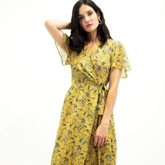 The Korner Wrap dress yellow floral - Picture 1 of 5